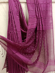 Magenta  Matka Muslin Silk saree with sequin handwoven