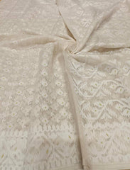 White on White, cotton by Resham, soft Dhakai Jamdani Saree