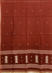 Rust & White Handloom Soft Cotton Dhakai Jamdani Dupatta