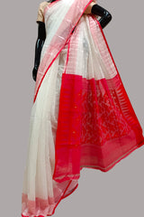 Off White & Red Handloom Soft Jequard weave Saree