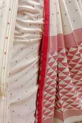 White Red Handspun Hand Woven  Cotton Jamdani Saree