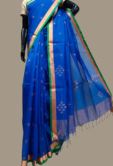 Royal Blue Handloom Muslin Silk Sarees