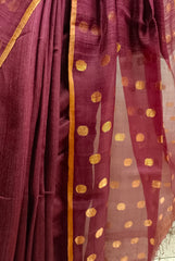 Plum color matka silk saree with woven