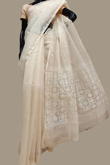 Off white & white muslin silk jamdani saree