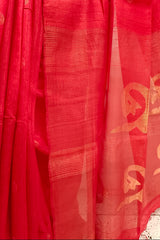 Red Handloom Matka Silk saree with zari woven. Balaram saha