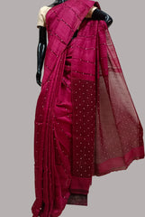 Maroon Handloom Matka Silk secquin Woven saree