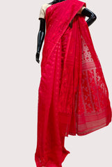 Red & Red Handloom Jacquard Dhakai Saree