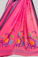 Peach pink soft handloom cotton Jamdani saree