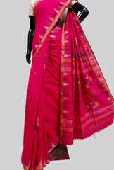 Handloom saree Handspun cotton  Dhakai jamdani Hand woven saree care: Dry Wash Saree Length: 5.5.mt Whit Blouse piece