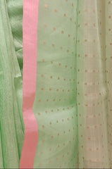 Mint Green Matka Silk Saree With Handwoven Sequin Anchal