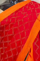 Red Handloom Soft Cotton Saree With Orang Border