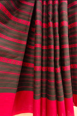 Black & Red Handloom Traditional Dhonekali Saree