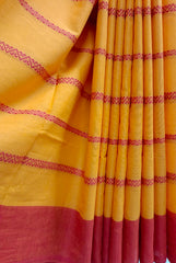 Yellow & Red Handloom Traditional Dhonekali Saree