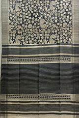 Beige & Black Handloom GhichaTussar Silk Printed Saree