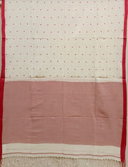 White Red & Soft handloom Cotton Jamdani Dupatta