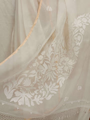 off-White and White pure Muslin Silk Handwoven Jamdani Saree