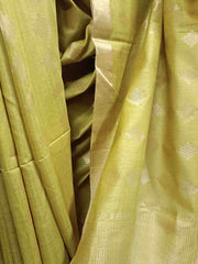Mustard Yellow Soft Handloom Tussar Silk Saree