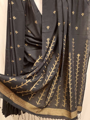 Black & Mustard Handspun Handwoven Cotton jamdani Saree