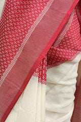 Off-White & Red Traditional Handloom Soft Cotton Saree