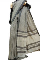 Off-White Soft Handloom Organic Cotton Checks Saree