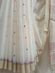 Off-White Fine Handloom Cotton Handwoven Jamdani Saree