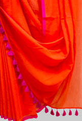 Orange & Purple Handloom Soft Mull Cotton Saree