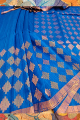 Royal Blue & Gold Handloom Matka Silk Jamdani Saree