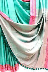 Sea-Green Soft Handloom Cotton Woven Border Saree