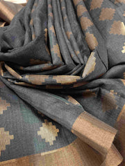Grey & Gold Zari Woven Soft Handloom Tussar Silk Saree