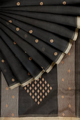 Black & Beige Handloom Handwoven Cotton Jamdani saree