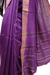 Violet Soft Handloom Tussar Silk Saree With Woven Zari Border