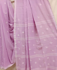 Lilac Soft handspun Cotton & Handwoven Jamdani Saree