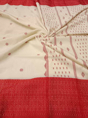 Off-White & Red Traditional Soft Handloom Cotton Saree