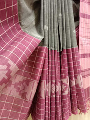 Grey & Pink  pink Border handloom Soft Cotton saree