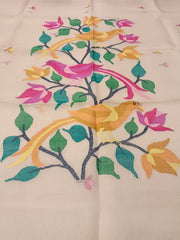 White & Multi Coloured, Muslin Silk Handwoven Jamdani unstitched 2 piece se