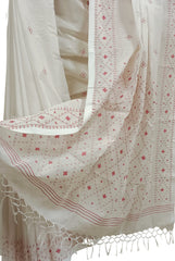 White & Red handloom Handwoven Dhakai Jamdani Saree