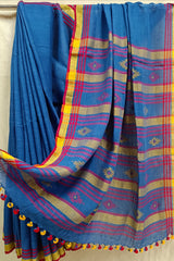 Royal Blue Handloom Linen Jamdani saree