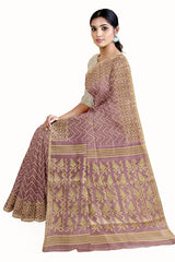 Onion pink & Beige Soft handloom Jacquard Weave Jamdani saree