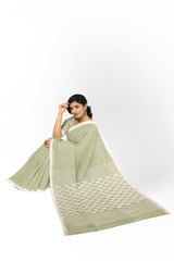 Light Green Soft Handloom Handspun Cotton Jamdani Saree