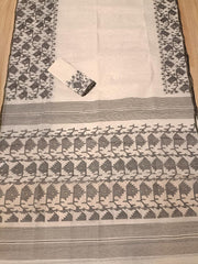 White & Black, cotton Bangladeshi Dhakai Handwoven Jamdani saree