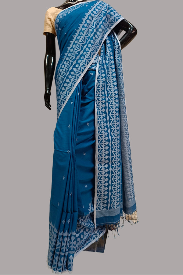 Blue Silk Jamdani Saree - BOVEEE - 3371973