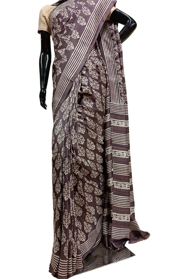 Black hand block printed gajji premium silk sarees | Kiran's Boutique