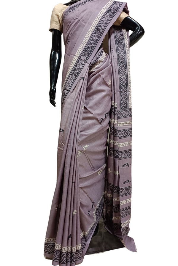 Cream White Hand Block Printed Pure Tussar Silk Saree for Women – Craftyle