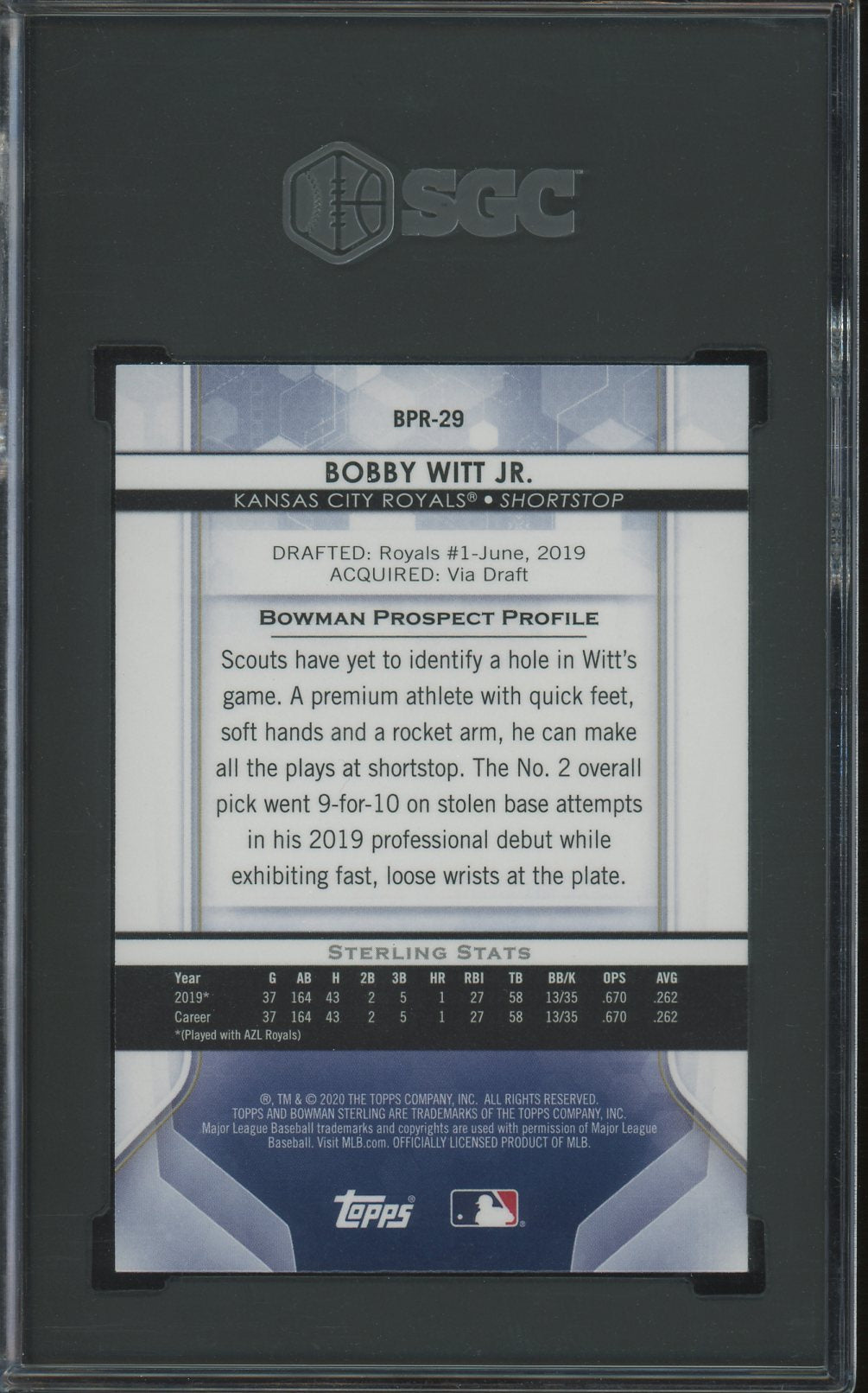 81%OFF!】 PSA9 BOBBY WITT JR 2020 BOWMAN STERLING fawe.org