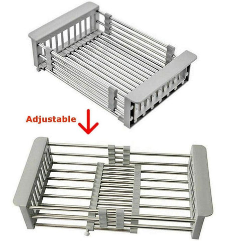 Escurridor ajustable de acero inoxidable para fregadero, filtro de  almacenamiento, escurridor de platos retráctil de cocina - AliExpress