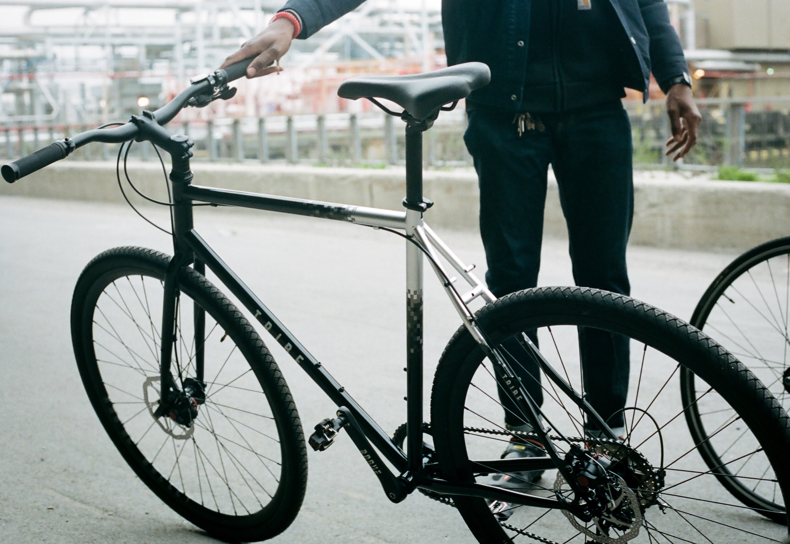 silver black bicycle