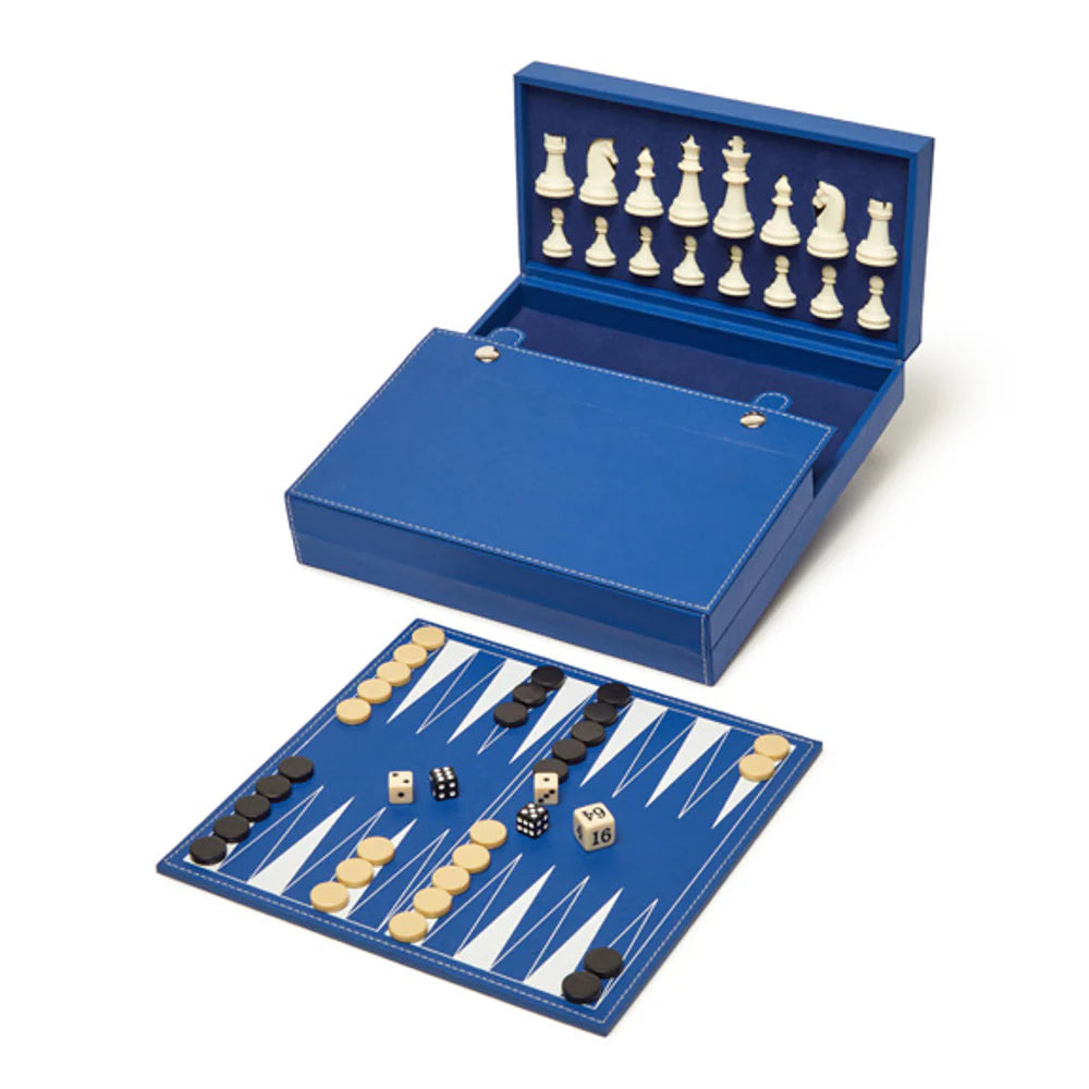 Navy Bryson Backgammon & Chess Set