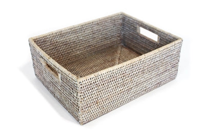 White Wash Rattan Rectangular Everything Basket