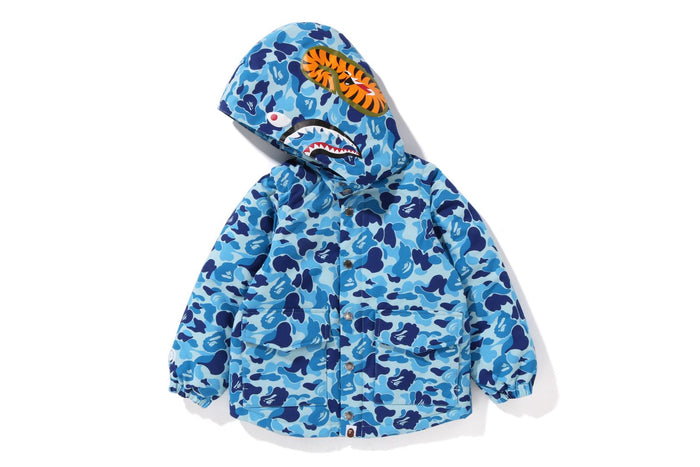 BAPE Navy Nylon Color Camo Shark Hoodie Down Jacket Size: 110