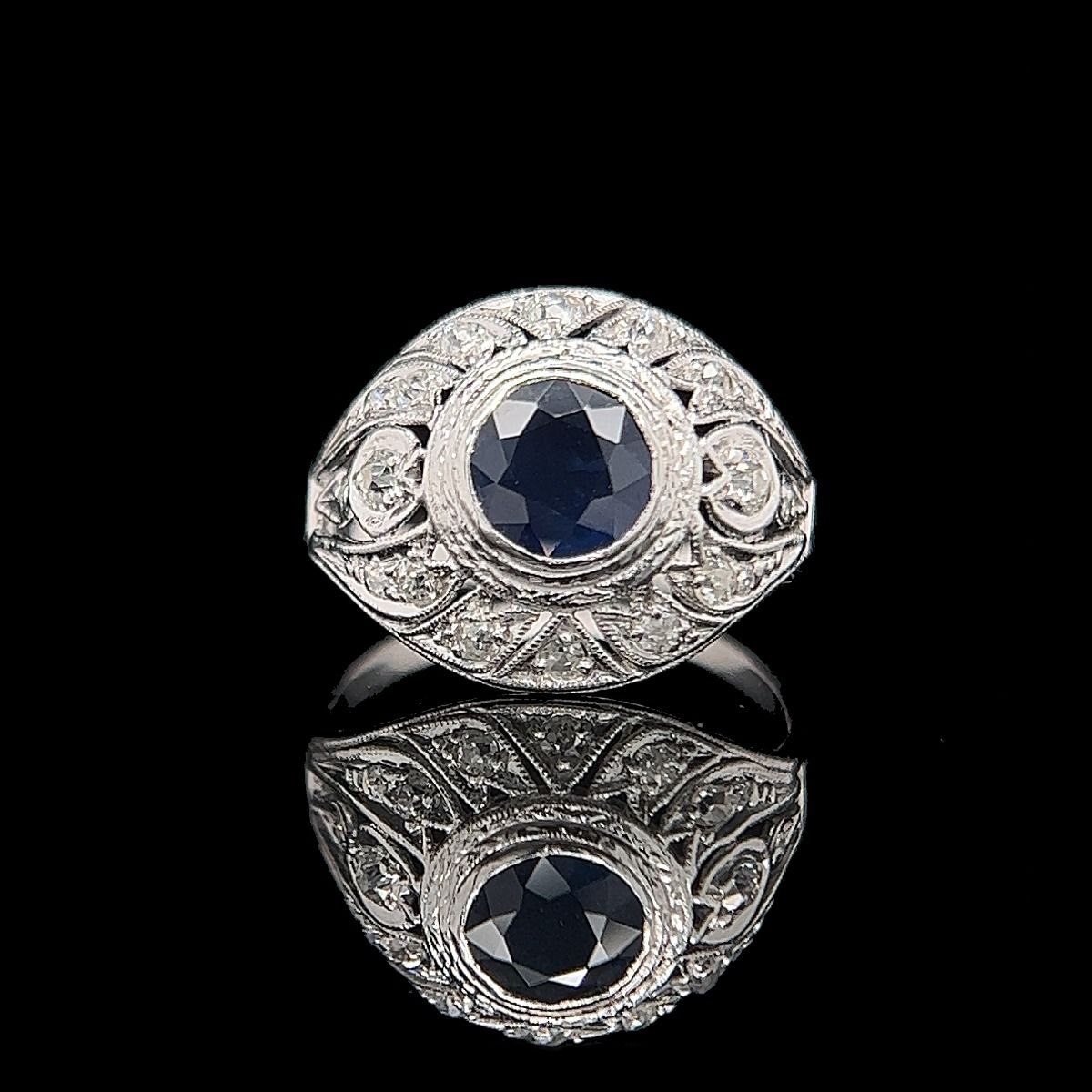 Art Deco 1.28ct. Sapphire & Diamond Antique Engagement - Fashion Ring Platinum - 1